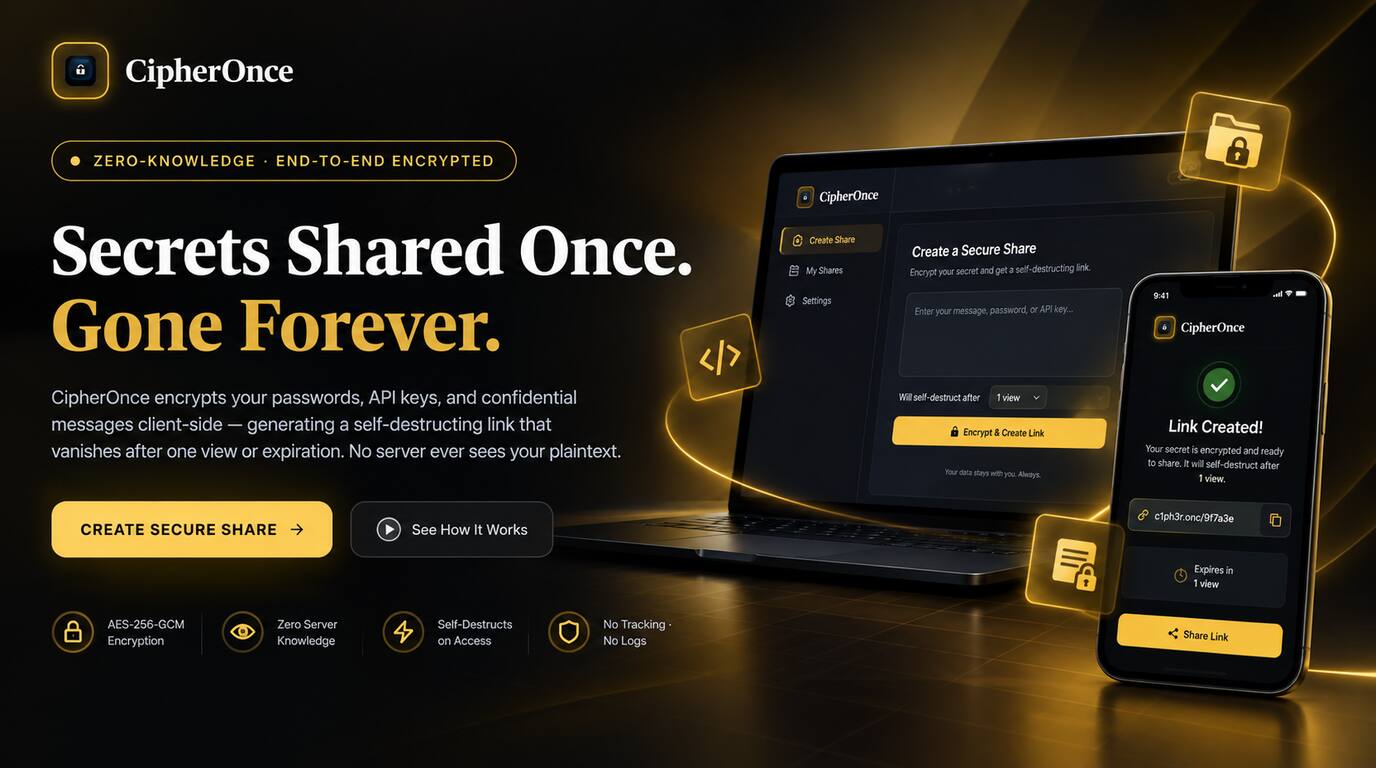 CipherOnce — Secrets that vanish. Security that stays.